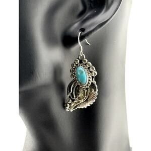 Running Bear Turquoise Cabochon Ornate Dangle Earrings